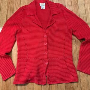 VTG Talbots Mercerized Cotton Women's Red Button-Up Sweater